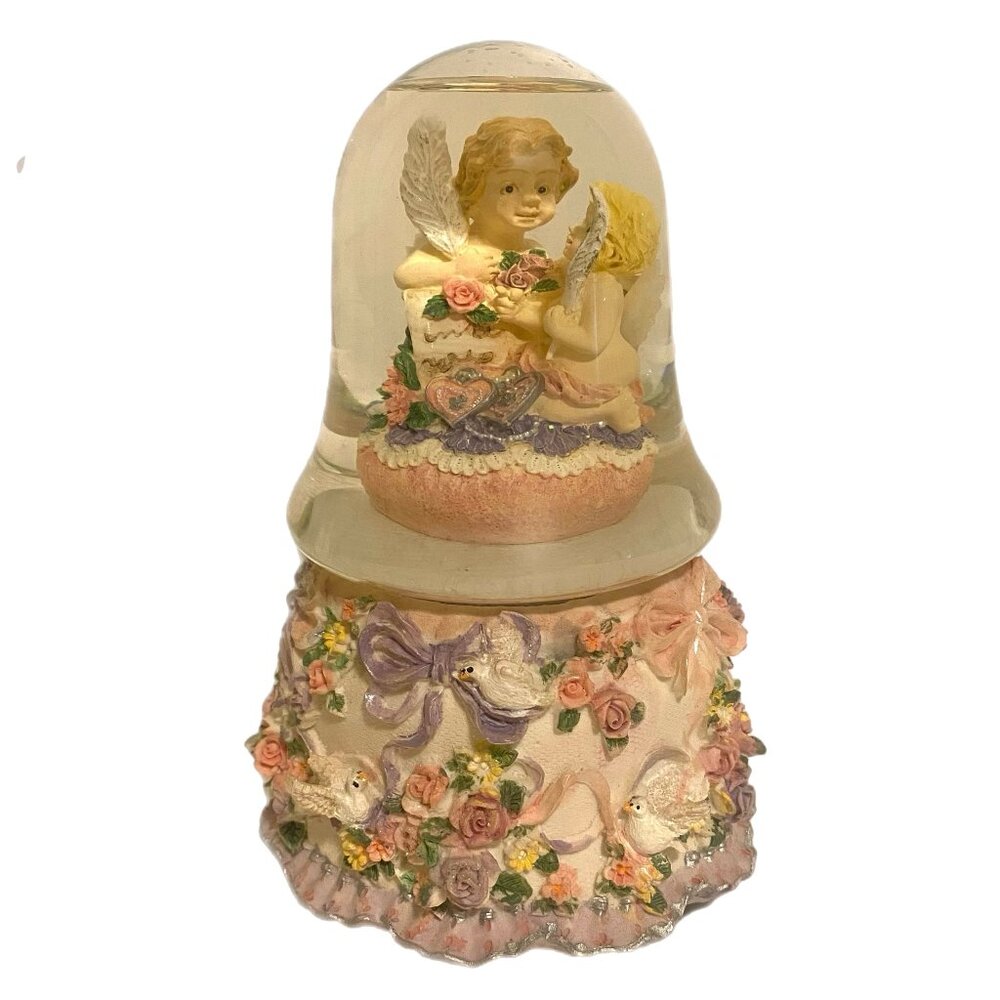 Vintage Musical Snow Globe Angels Plays "Our Love"